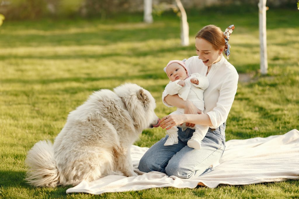 Maman avec bébé et chien